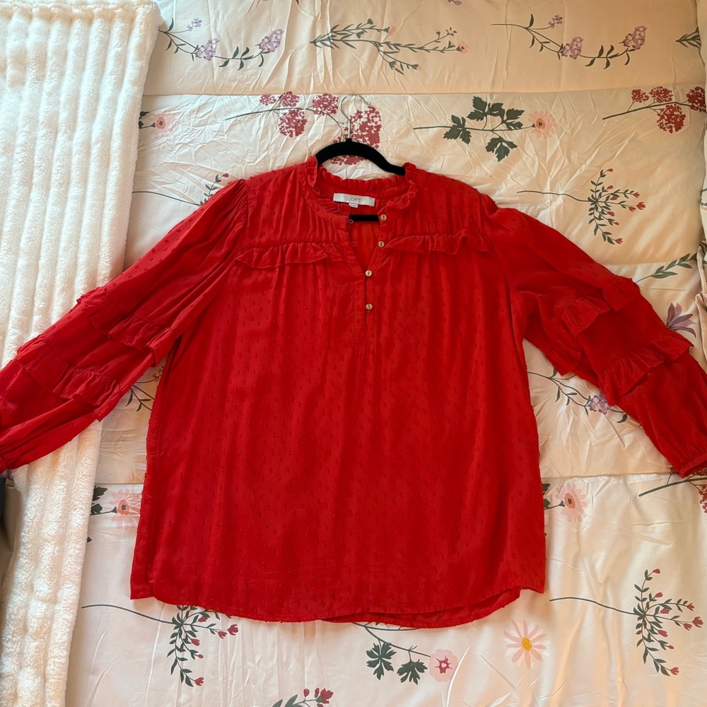 LOFT Orange Ruffled Blouse